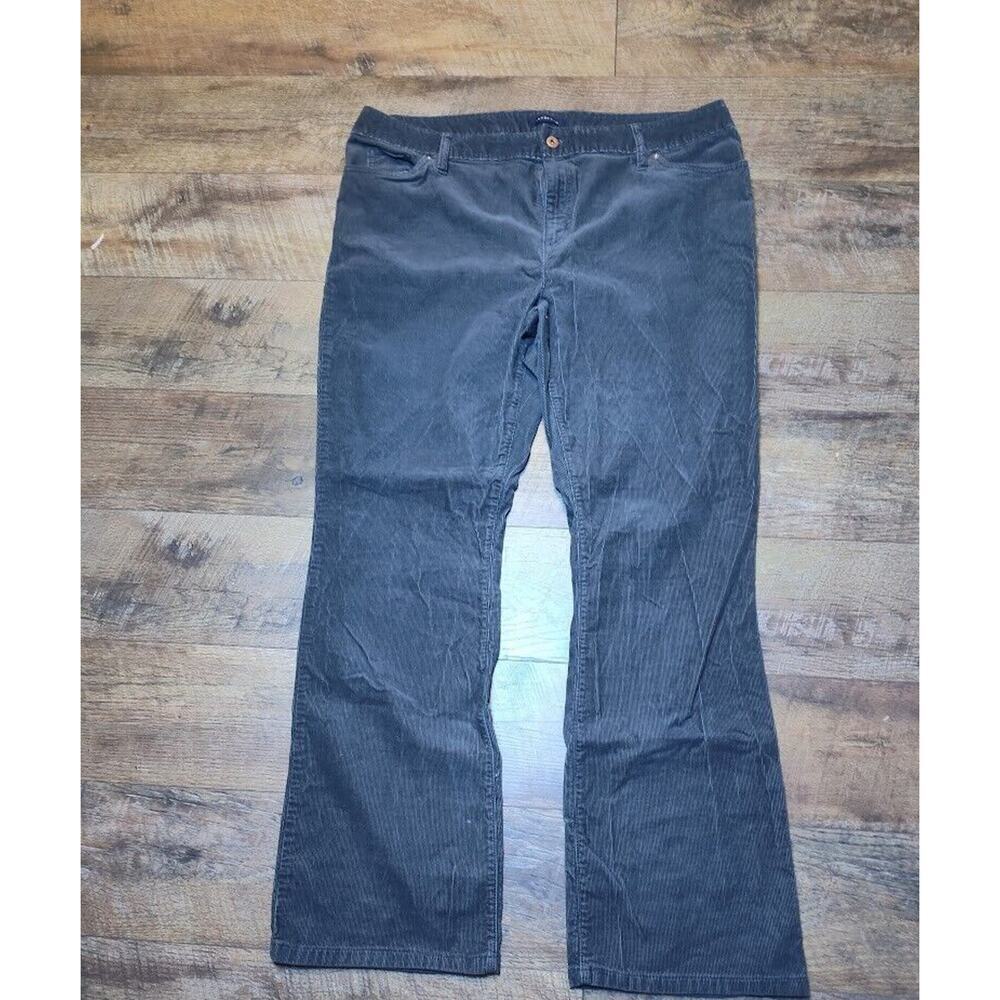 Lands End Corduroy Pants Womens 18 Black Mid Rise Straight Leg Casual Stretch